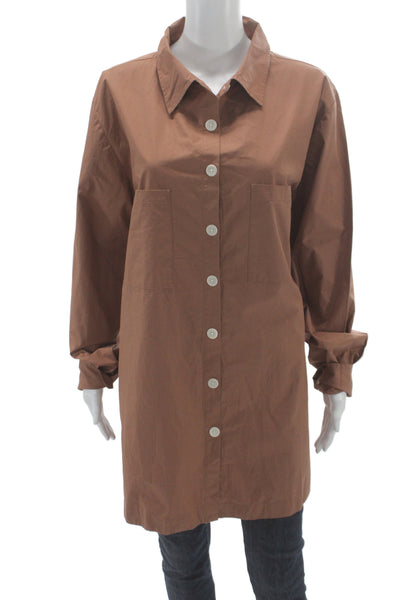 Vitamin A Womens Brown Organic Cotton Tunic Button Up Long Sleeve Size L
