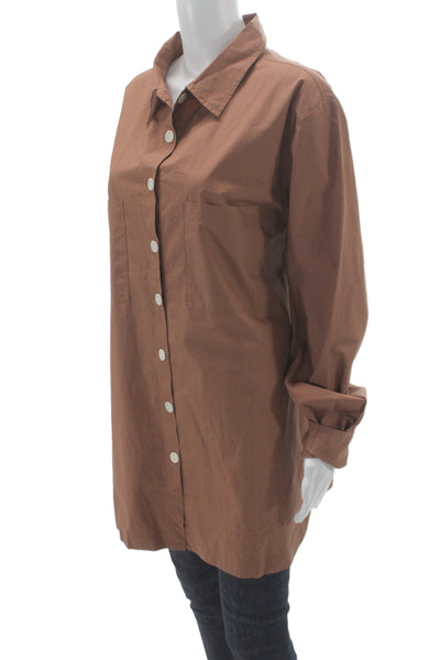 Vitamin A Womens Brown Organic Cotton Tunic Button Up Long Sleeve Size L