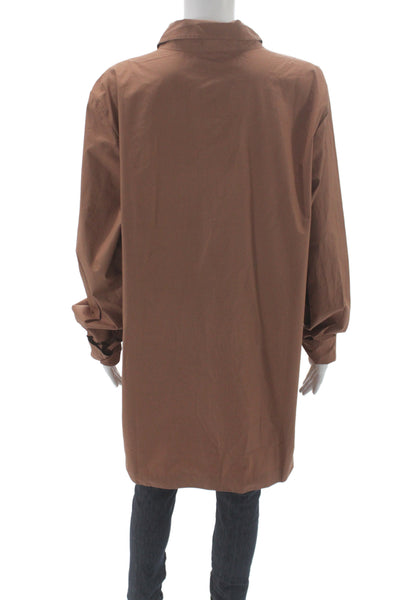 Vitamin A Womens Brown Organic Cotton Tunic Button Up Long Sleeve Size L