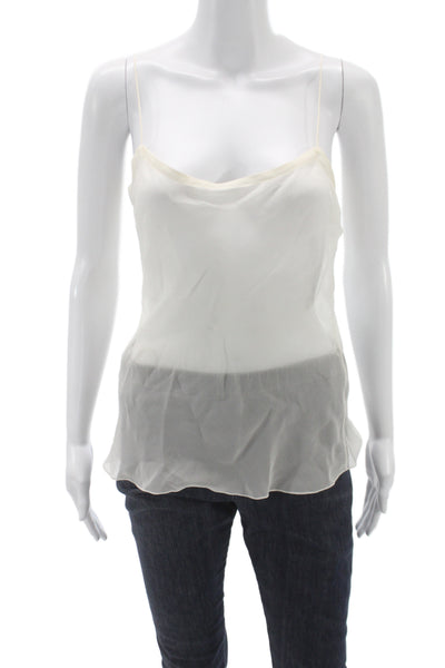 Designer Women 100% Silk Ivory Tank Top Round Neck Sleeveless Size S