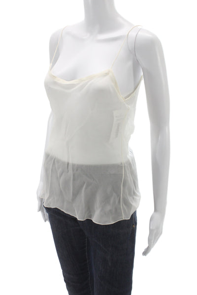Designer Women 100% Silk Ivory Tank Top Round Neck Sleeveless Size S