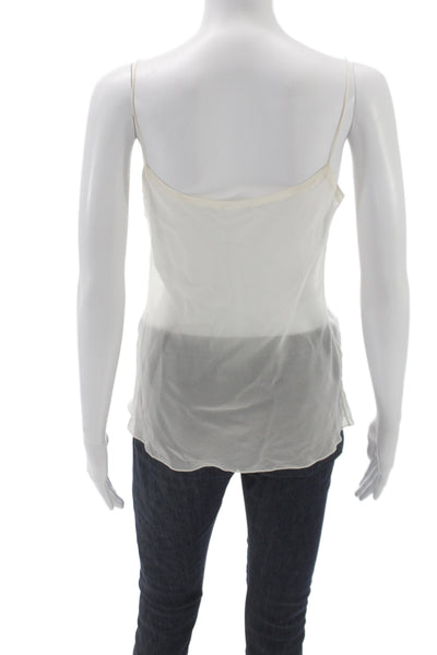 Designer Women 100% Silk Ivory Tank Top Round Neck Sleeveless Size S
