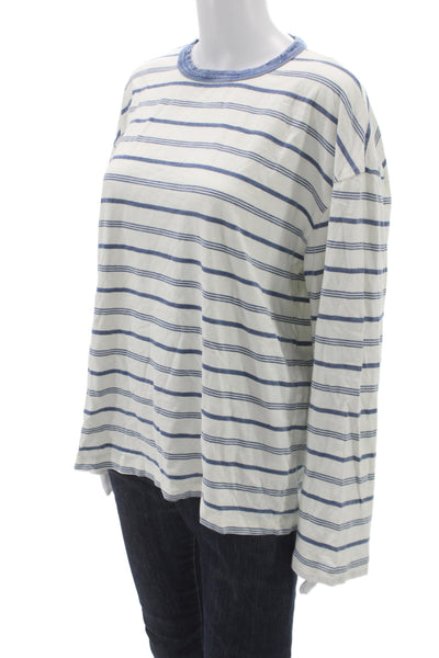 Faherty Women Jersey T-Shirt Blue Striped Organic Cotton Long Sleeve Size L