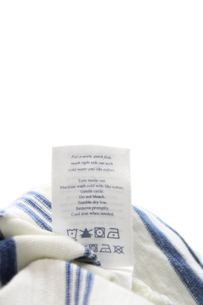Faherty Women Jersey T-Shirt Blue Striped Organic Cotton Long Sleeve Size L