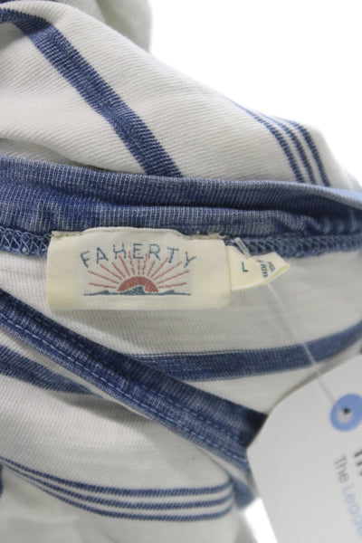 Faherty Women Jersey T-Shirt Blue Striped Organic Cotton Long Sleeve Size L