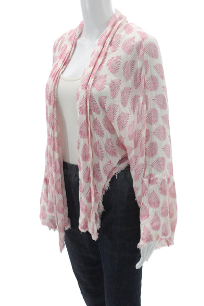 Elan Womens Boho Pink Floral V-Neck Rayon Cardigan 3/4 Sleeve Size One Size
