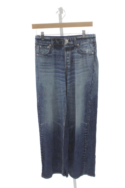 Elan Womens Wide Leg Jeans Blue 100% Cotton Button Inseam 27 Size S