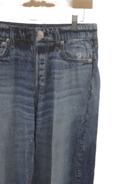 Elan Womens Wide Leg Jeans Blue 100% Cotton Button Inseam 27 Size S