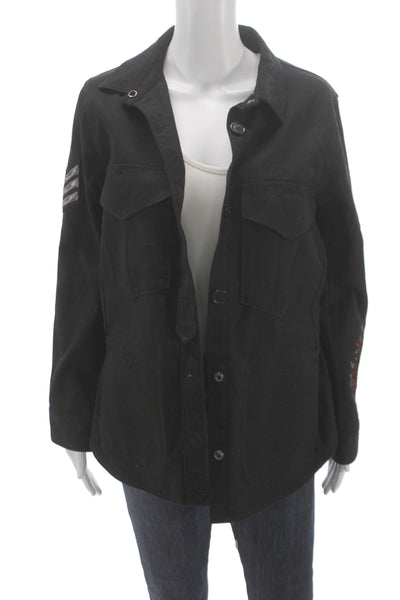 Zadig & Voltaire Womens Black Camouflage Military Jacket Long Sleeve Size M