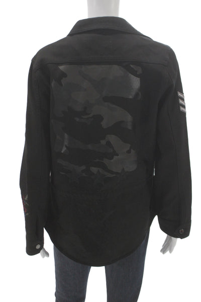Zadig & Voltaire Womens Black Camouflage Military Jacket Long Sleeve Size M