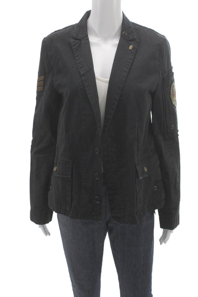 Zadig & Voltaire Women Black Military Jacket Button Long Sleeve Size M