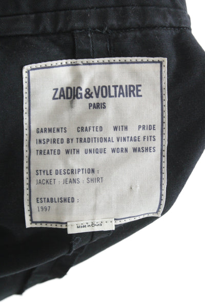 Zadig & Voltaire Women Black Military Jacket Button Long Sleeve Size M
