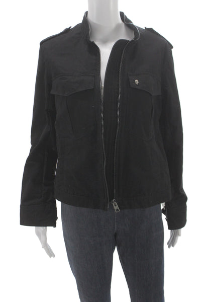 Zadig & Voltaire Womens Black Cotton Military Jacket Zip Long Sleeve Size M