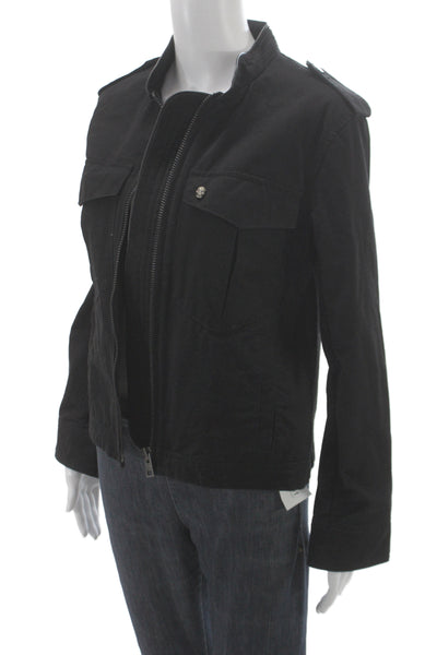 Zadig & Voltaire Womens Black Cotton Military Jacket Zip Long Sleeve Size M