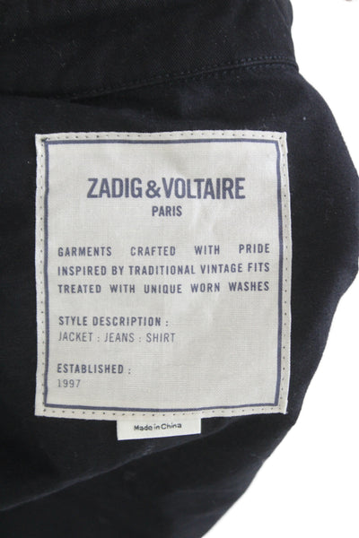 Zadig & Voltaire Womens Black Cotton Military Jacket Zip Long Sleeve Size M