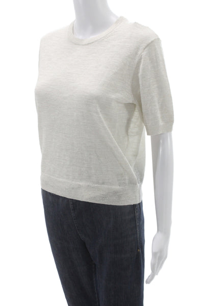 Unsubscribed Womens Ivory Pullover Sweater Crew Neck Short Sleeve Size XS