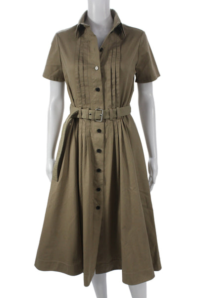 Christian Dior Womens Shirt Dress Brown Cotton Button Short Sleeve Size 6