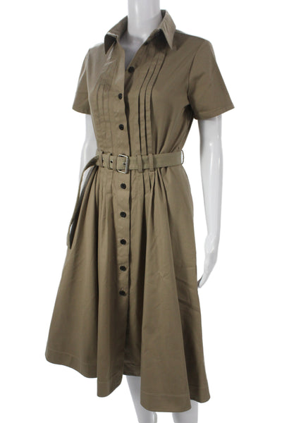 Christian Dior Womens Shirt Dress Brown Cotton Button Short Sleeve Size 6