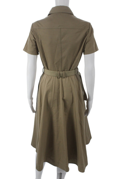Christian Dior Womens Shirt Dress Brown Cotton Button Short Sleeve Size 6