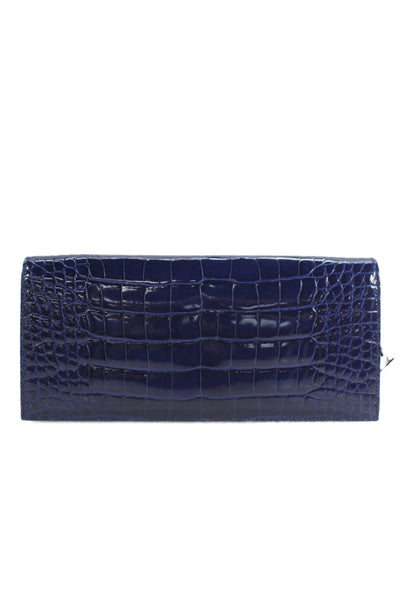 Christian Dior Womens Alligator Skin Clutch Shoulder Handbag Blue