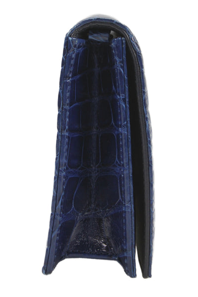 Christian Dior Womens Alligator Skin Clutch Shoulder Handbag Blue