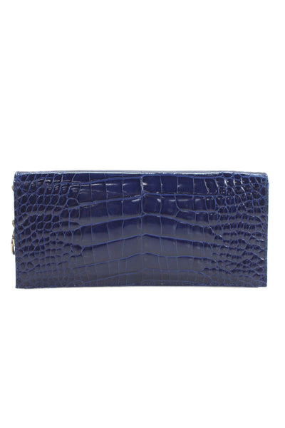 Christian Dior Womens Alligator Skin Clutch Shoulder Handbag Blue