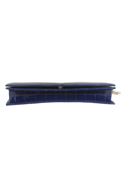 Christian Dior Womens Alligator Skin Clutch Shoulder Handbag Blue