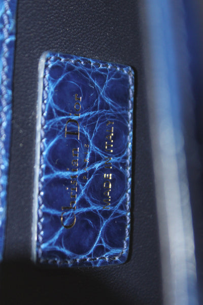 Christian Dior Womens Alligator Skin Clutch Shoulder Handbag Blue