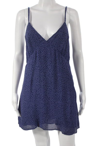 Reformation Womens Floral V Neck Mini Dress Blue Sleeveless Pullover Size M