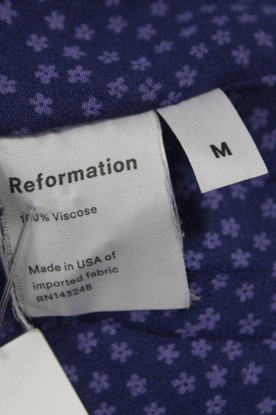Reformation Womens Floral V Neck Mini Dress Blue Sleeveless Pullover Size M