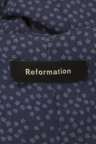 Reformation Womens Floral V Neck Mini Dress Blue Sleeveless Pullover Size M