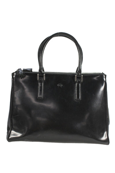Anya Hindmarch Womens Patent Leather Zipper Closure Shoulder Handbag Black