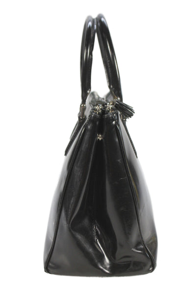 Anya Hindmarch Womens Patent Leather Zipper Closure Shoulder Handbag Black