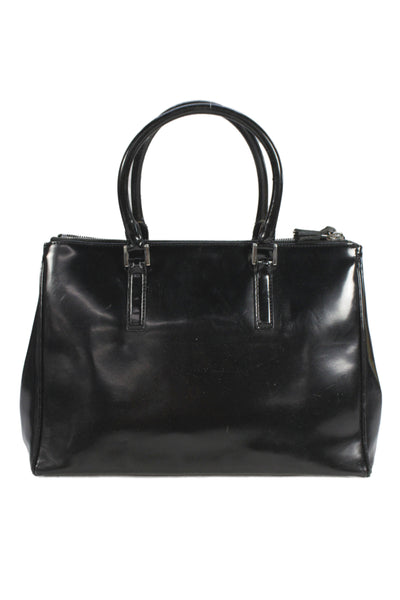 Anya Hindmarch Womens Patent Leather Zipper Closure Shoulder Handbag Black