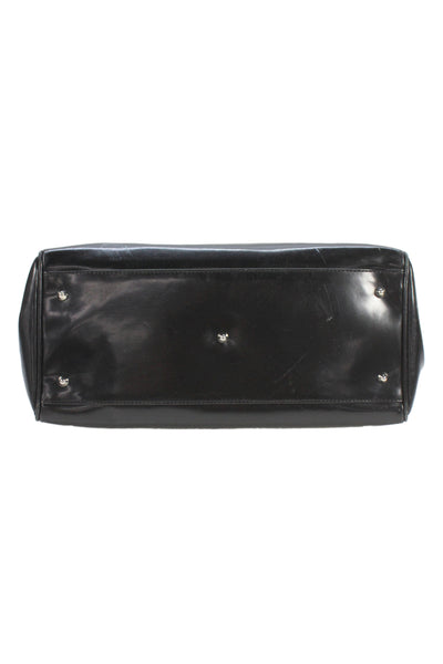 Anya Hindmarch Womens Patent Leather Zipper Closure Shoulder Handbag Black