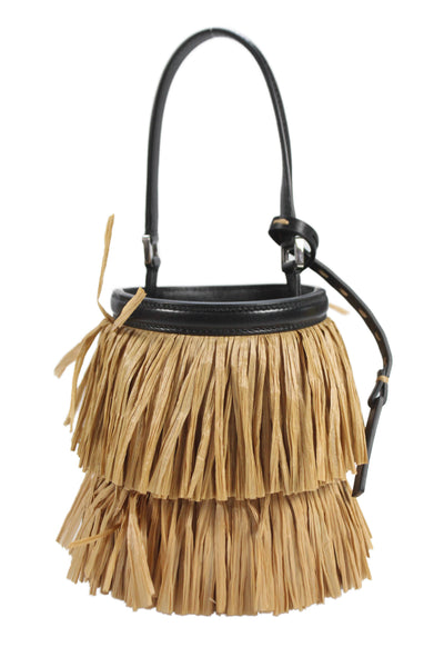 Michael Kors Collection Womens Leather Straw Satchel Shoulder Handbag Black