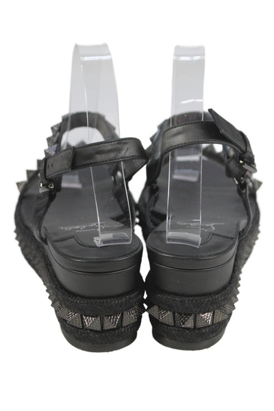 Christian Louboutin Womens Leather Studded Slingbacks Wedges Black Size 40 10