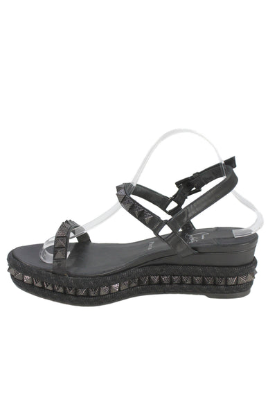 Christian Louboutin Womens Leather Studded Slingbacks Wedges Black Size 40 10