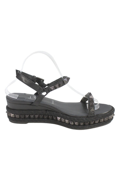 Christian Louboutin Womens Leather Studded Slingbacks Wedges Black Size 40 10