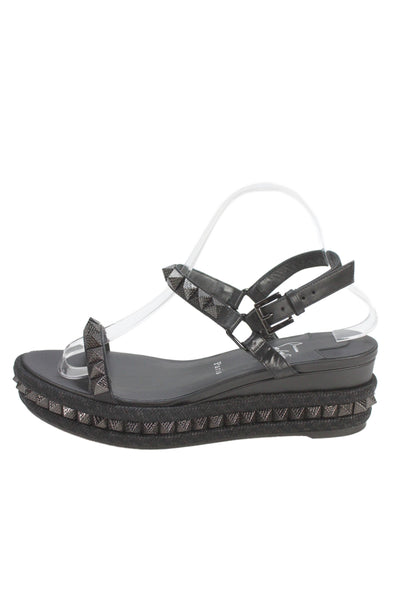 Christian Louboutin Womens Leather Studded Slingbacks Wedges Black Size 40 10