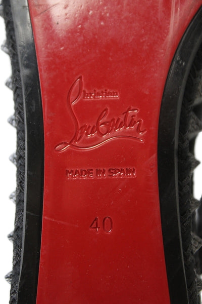 Christian Louboutin Womens Leather Studded Slingbacks Wedges Black Size 40 10