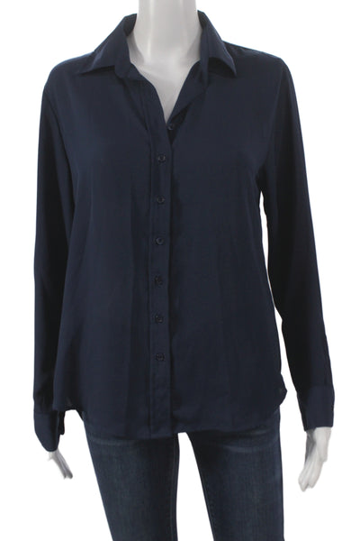 The Shirt Women Basic Blue Button-Up Polyester Collared Long Sleeve Size S