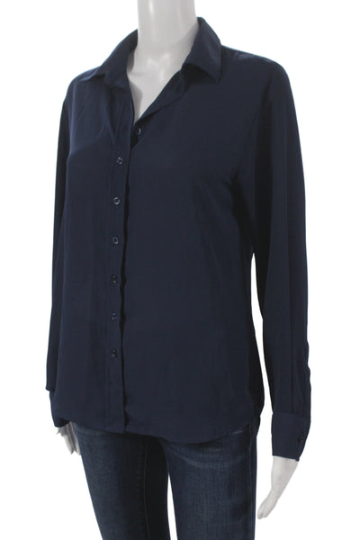 The Shirt Women Basic Blue Button-Up Polyester Collared Long Sleeve Size S