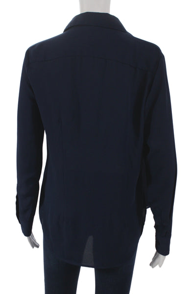 The Shirt Women Basic Blue Button-Up Polyester Collared Long Sleeve Size S