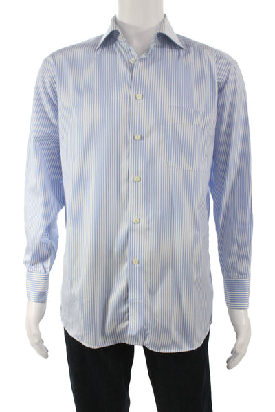 Eton Mens Classic Blue Striped Cotton Dress Shirt Long Sleeve Size 15.5