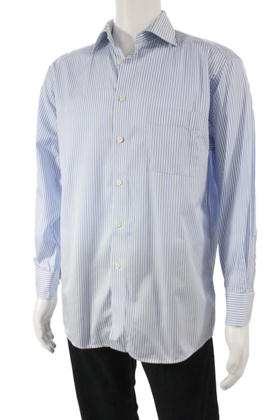 Eton Mens Classic Blue Striped Cotton Dress Shirt Long Sleeve Size 15.5
