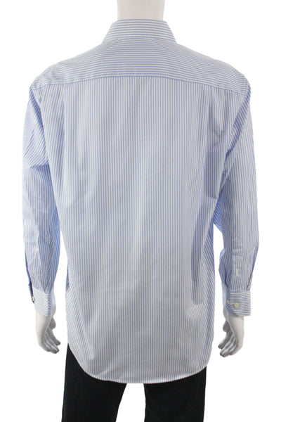 Eton Mens Classic Blue Striped Cotton Dress Shirt Long Sleeve Size 15.5