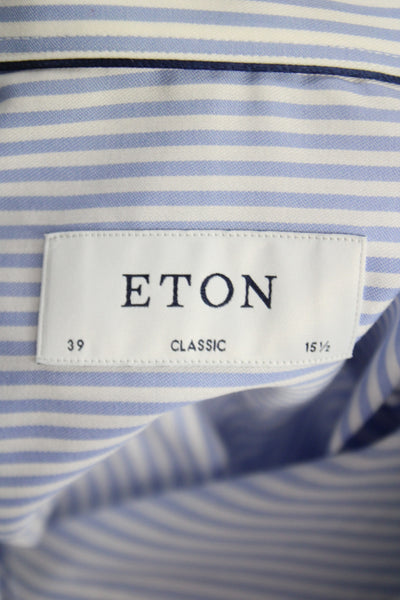Eton Mens Classic Blue Striped Cotton Dress Shirt Long Sleeve Size 15.5