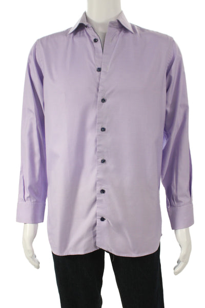 Eton Mens Purple 100% Cotton Solid Dress Shirt Standard Cuff 34/35 Size 15.5
