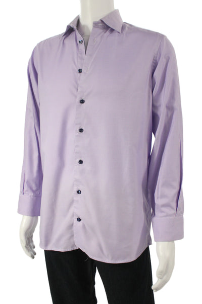 Eton Mens Purple 100% Cotton Solid Dress Shirt Standard Cuff 34/35 Size 15.5